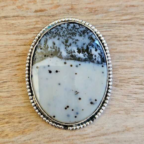 Vintage Southwestern Large Sterling Silver Dendritic Agate Pendant - Picture 7 of 8